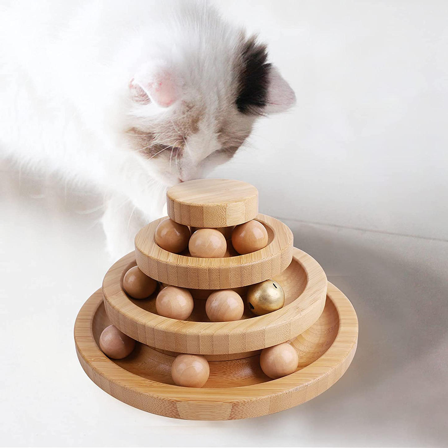 Cat Supplies Funny Roller Cat Balls Bamboo/ Wooden Cat Toys -Three Layer Track Balls Turntable for Kitty Cat Gifts for Your Cats Animals & Pet Supplies > Pet Supplies > Cat Supplies > Cat Toys Smyidel 3 Layer Turntable Bamboo 02  