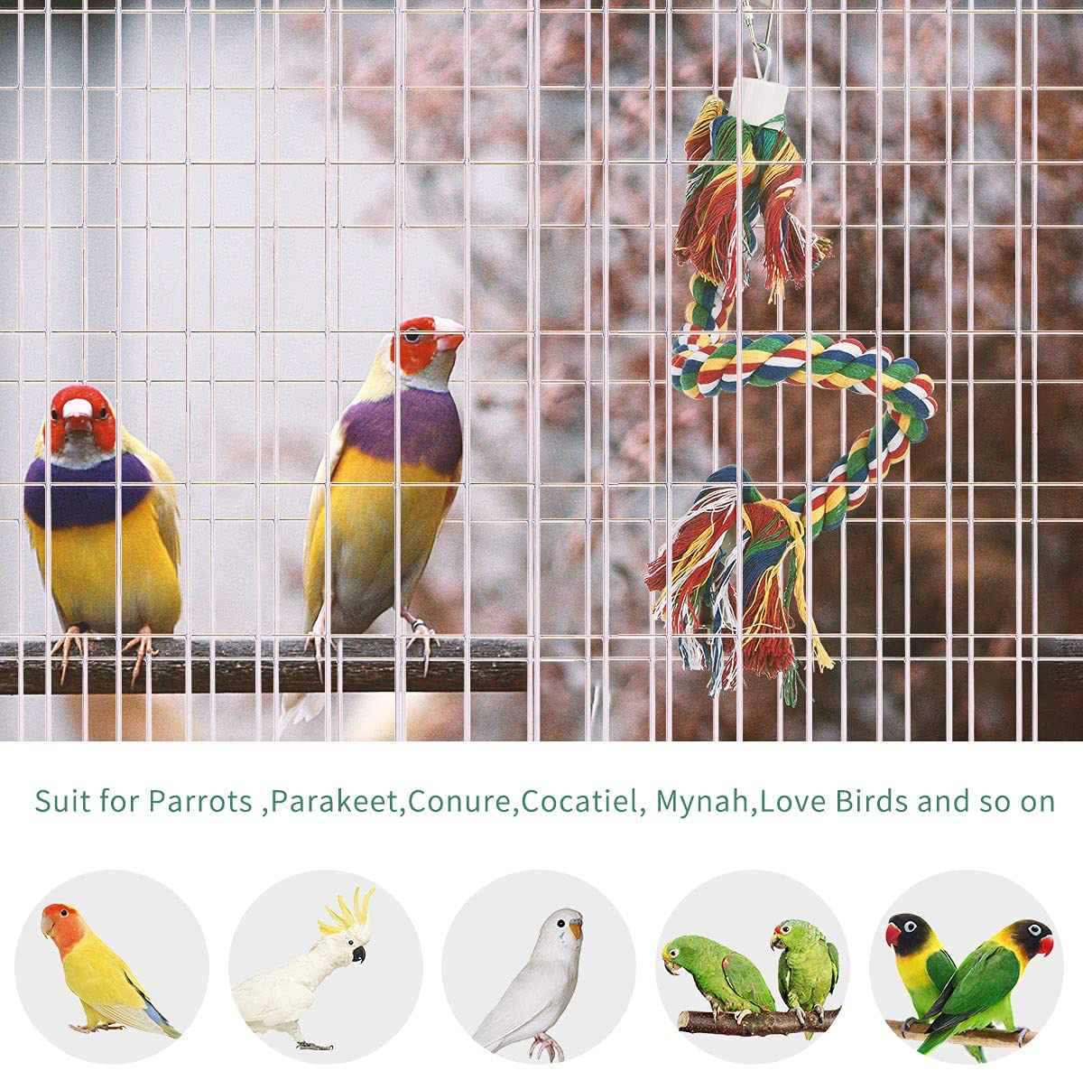 Bird Spiral Rope Perch Standing Toys with Bell Comfy Perch Parrot Toys for Rope Bungee Flexible Multi-Color Bird Toy, Brightly Colored Handmade Chew Toy Animals & Pet Supplies > Pet Supplies > Bird Supplies > Bird Ladders & Perches Tutu of pet   