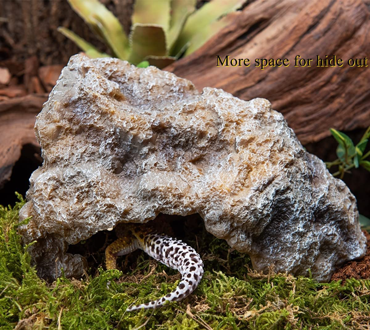Runxf Reptile Simulation Rock Hideouts Cave Amphibian Hides Resin Habitat Decor Shelter for Gecko Leopard Lizards Toad Turtle
