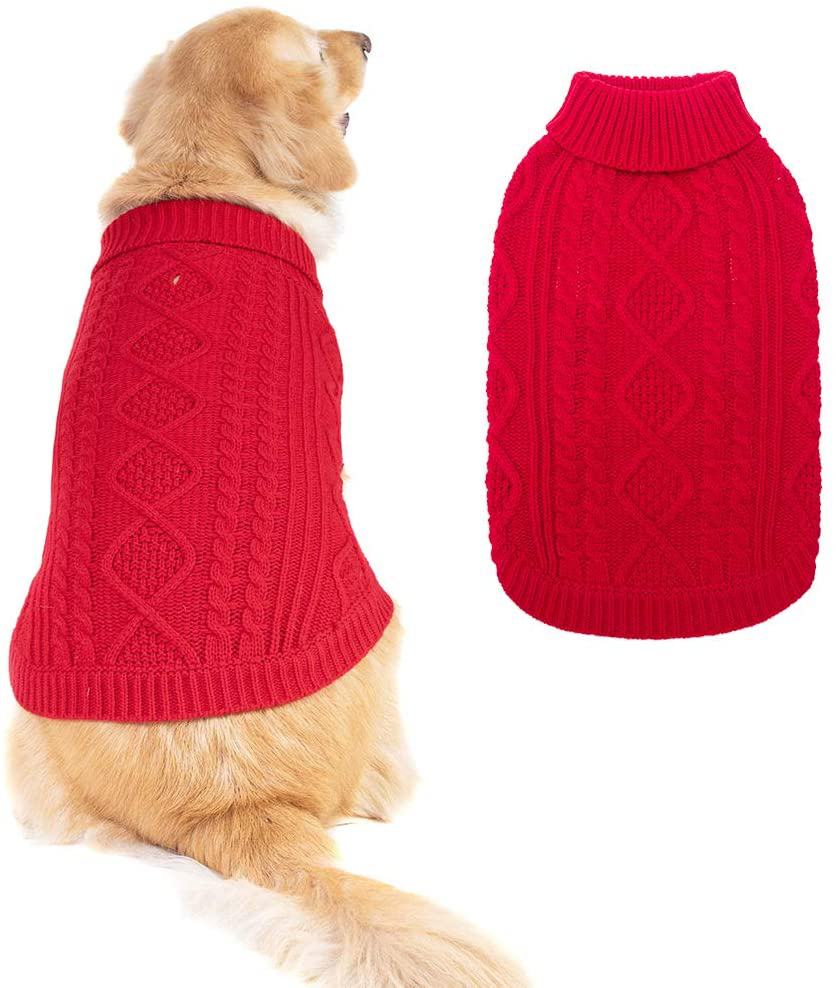 BINGPET Turtleneck Knitted Dog Sweater - Classic Cable Knit Dog Jumper Coat, Warm Pet Winter Clothes Outfits for Dogs Cats in Cold Season Animals & Pet Supplies > Pet Supplies > Dog Supplies > Dog Apparel BINGPET Red Medium (Pack of 1) 
