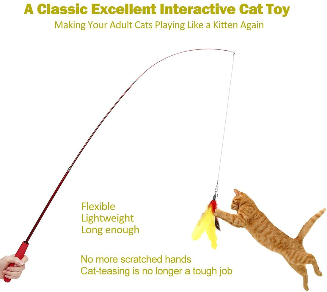 Meohui Interactive Cat Feather Toys, 2PCS Retractable Cat Wand Toy and 9PCS Squiggly Worm Feathers Teaser Refills, Cat Toys for Indoor Cats Kitten Play Chase Exercise Animals & Pet Supplies > Pet Supplies > Cat Supplies > Cat Toys MeoHui   