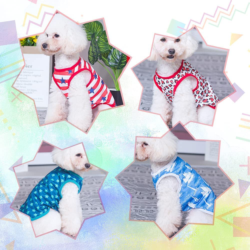 Sebaoyu 4-Pack Puppy Clothes for Small Dogs Girl Boy Summer Dog Clothes Outfit Cute Cat T-Shirt Apparel Soft Pup Costume Vest for Ropa Para Perros Yorkie Medium Female Male Breed