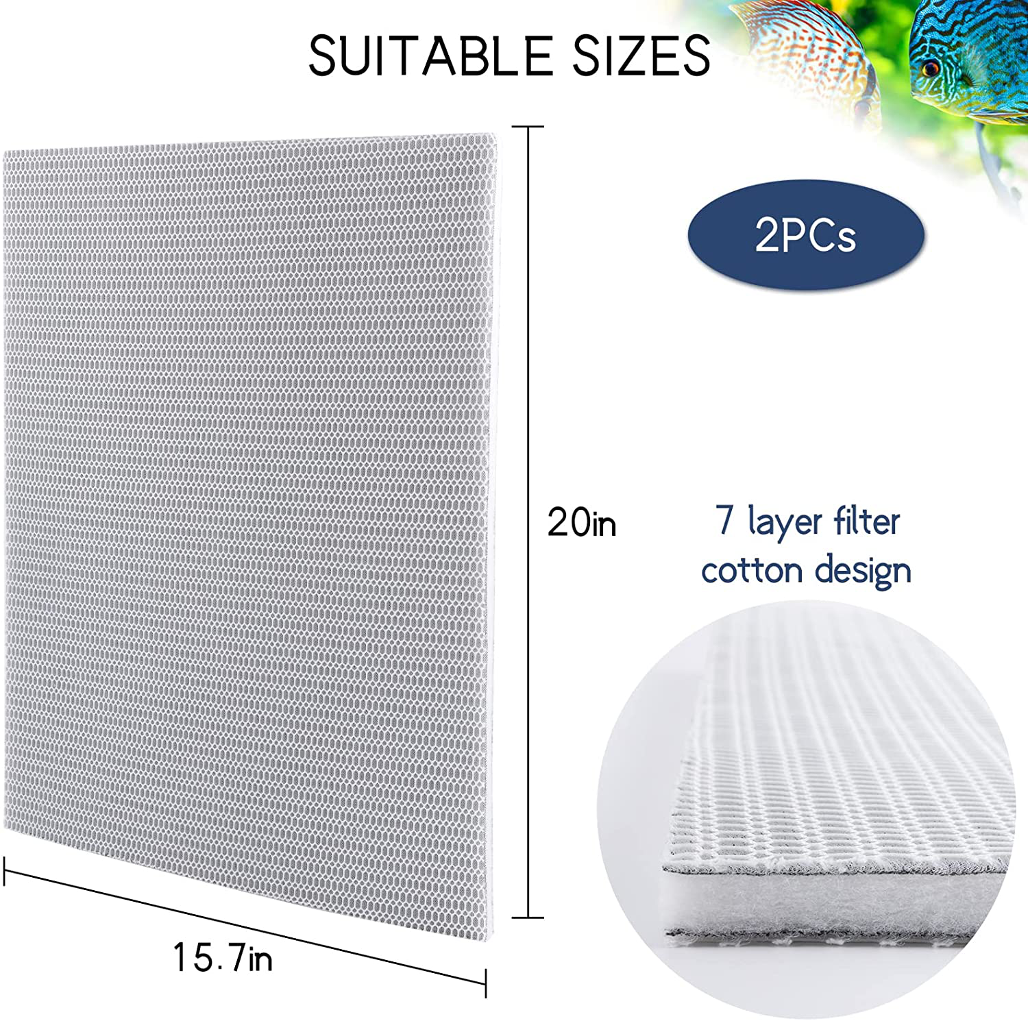 MEWTOGO 2Pcs 7 Layer Filter Pads Sponge for Aquarium- Upgraded Fish Filter Floss- Aquarium Filter Sponge Foam Media Pad- Cut-To-Size Foam for Indoor Aquarium Fish Turtle Tank Outdoor Pond(16" X 20") Animals & Pet Supplies > Pet Supplies > Fish Supplies > Aquarium Filters MEWTOGO   