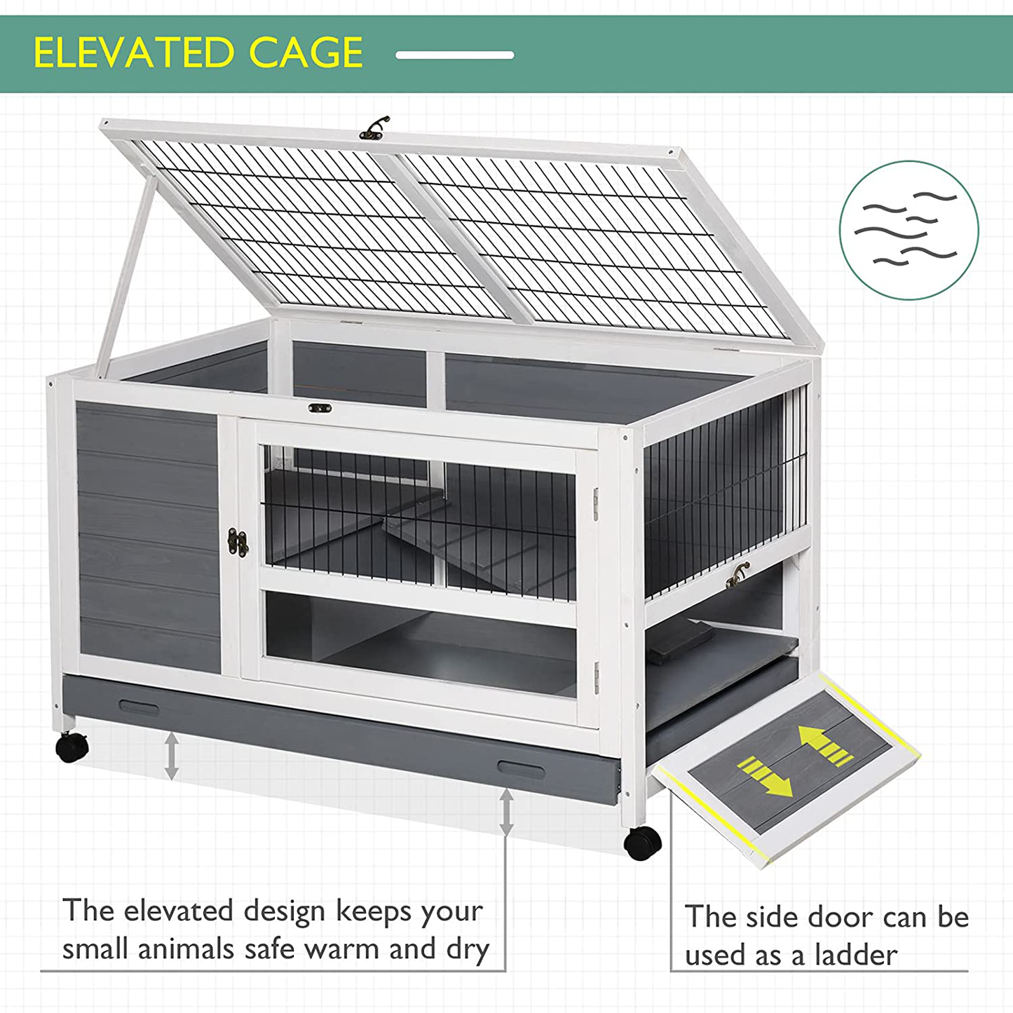 Pawhut Wooden Rabbit Hutch Bunny House Elevated Pet Cage Small Animal Guinea Pig Habitat with Slide-Out Tray Lockable Door Openable Top for Indoor 40" X 23.5" X 25" Grey Animals & Pet Supplies > Pet Supplies > Small Animal Supplies > Small Animal Habitats & Cages PawHut   