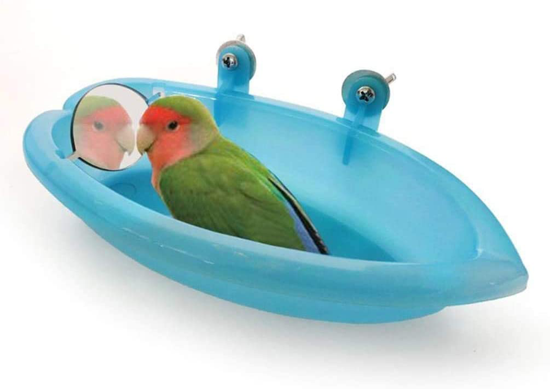 Bird Bathtub with Mirror Toy Shower Tub Bathtub Cleaning Tool Plastic Durable Adorable Odorless for Small Parrot Parakeet Cockatiel Conure Lovebird Finch Budgie Canary Cage Accessories Animals & Pet Supplies > Pet Supplies > Bird Supplies > Bird Cage Accessories Litewood Bird Bath A  