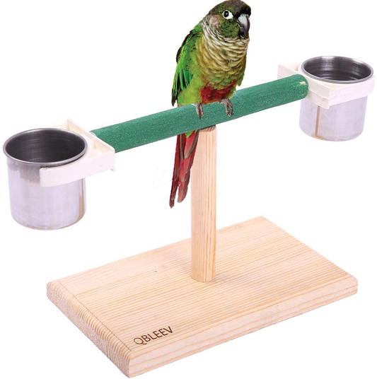 QBLEEV Bird Play Stands with Feeder Cups Dishes, Tabletop T Parrot Perch Shelf, Wood Playstand Portable Training Playground, Bird Cage Toys Accessories for Small Cockatiels, Conures, Parakeets, Finch Animals & Pet Supplies > Pet Supplies > Bird Supplies > Bird Gyms & Playstands QBLEEV   