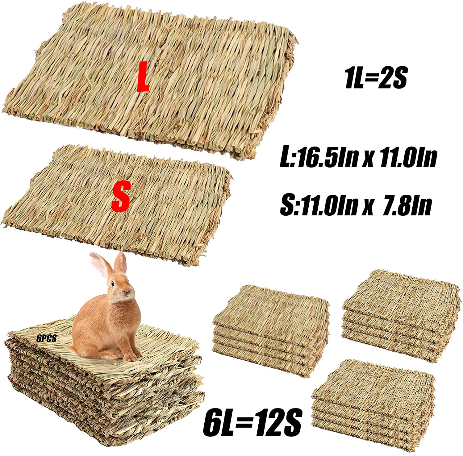 Tfwadmx Rabbit Grass Mat,16.5''X11'' Large Small Animal Natural Woven Straw Bed Hay Sleeping Nest Cage Chew Play Toy for Chinchilla Guinea Pig Ferret Bunny Hamster Rat- Animals & Pet Supplies > Pet Supplies > Small Animal Supplies > Small Animal Bedding Tfwadmx   
