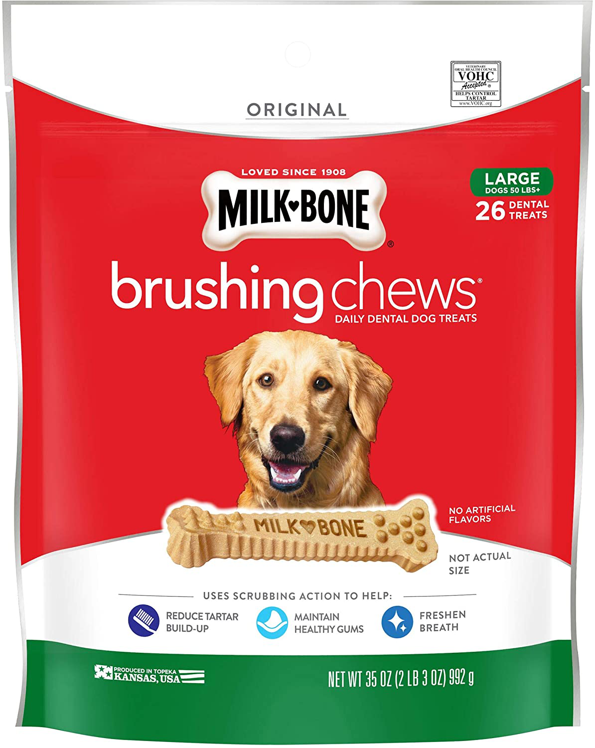Milk-Bone Original Brushing Chews Daily Dental Dog Treats Animals & Pet Supplies > Pet Supplies > Dog Supplies > Dog Treats Milk-Bone Red Large 26 Count (Pack of 1)