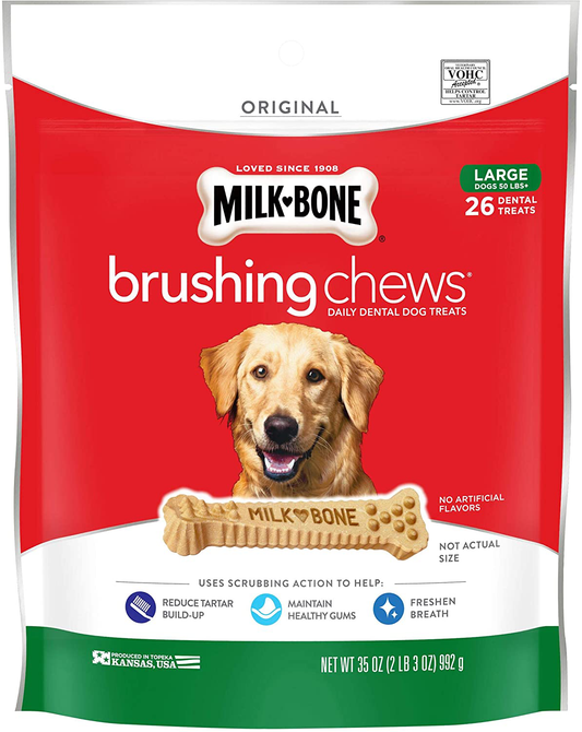 Milk-Bone Original Brushing Chews Daily Dental Dog Treats Animals & Pet Supplies > Pet Supplies > Dog Supplies > Dog Treats Milk-Bone Red Large 26 Count (Pack of 1)