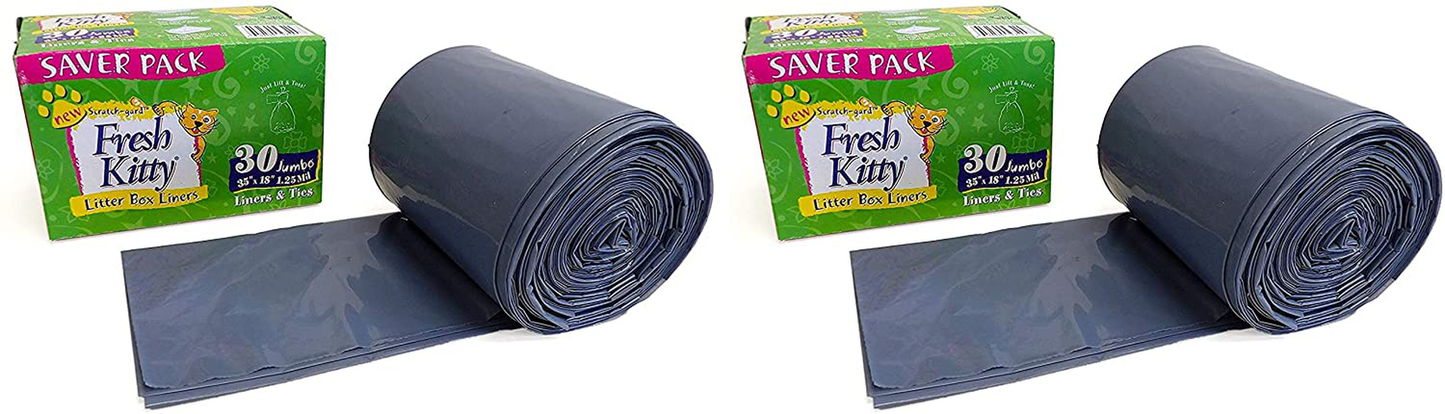 Fresh Kitty Super Thick, Durable, Easy Clean up Jumbo Scented Litter Pan Box Liners, Bags with Ties for Pet Cats, 30 Ct Animals & Pet Supplies > Pet Supplies > Cat Supplies > Cat Litter Box Liners Fresh Kitty Тwо Расk  