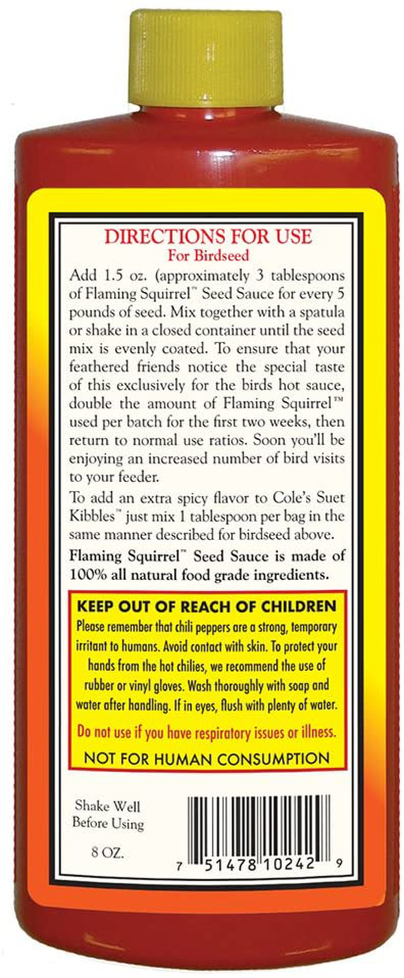 Cole'S FS08 Flaming Squirrel Seed Sauce, 8-Ounce Animals & Pet Supplies > Pet Supplies > Bird Supplies > Bird Food Cole's Wild Bird Products   