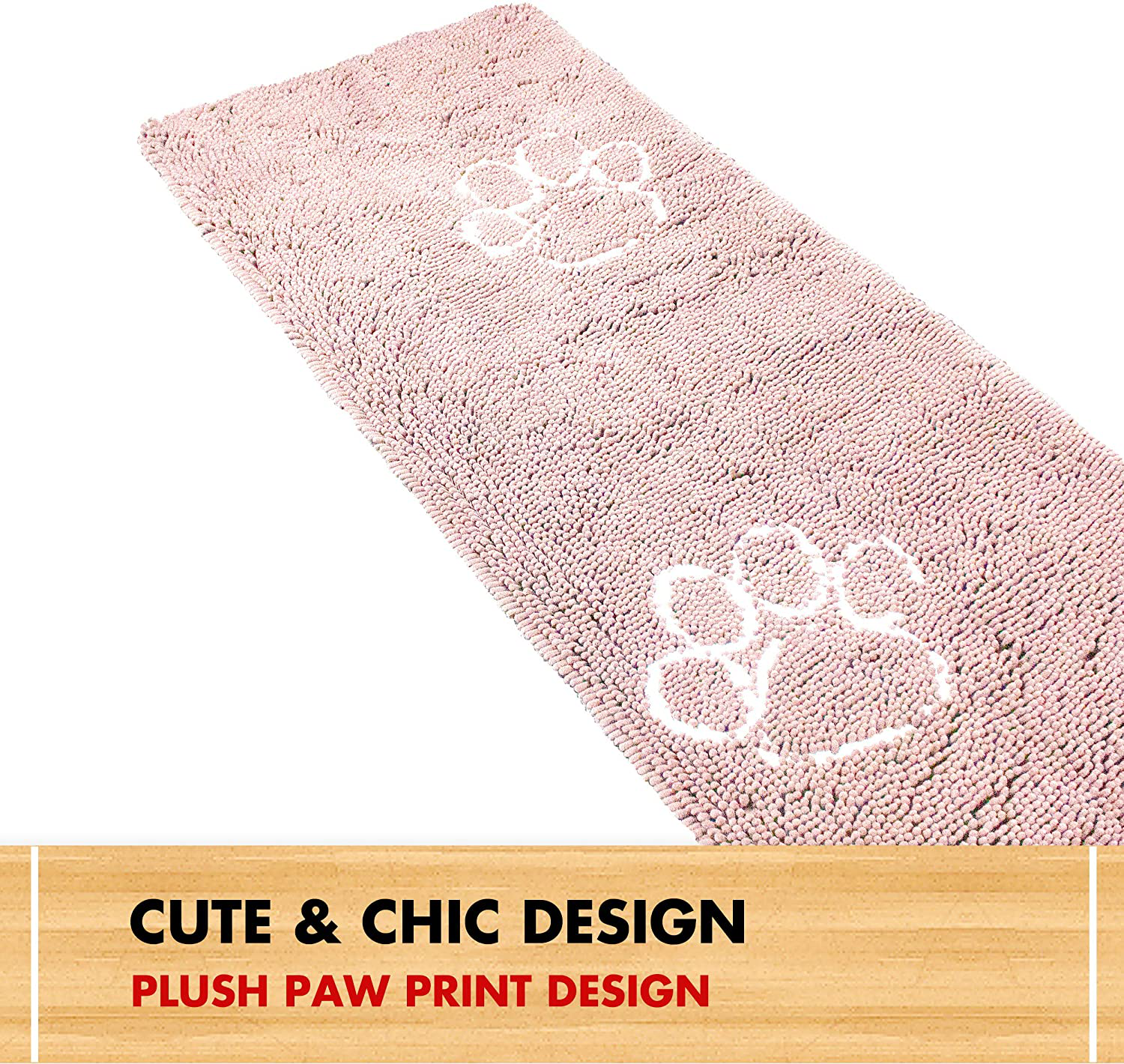 My Doggy Place - Ultra Absorbent Microfiber Dog Door Mat, Durable, Quick Drying, Washable, Prevent Mud Dirt, Keep Your House Clean (Pink W/Paw Print, Hallway Runner) - 8' X 2' Feet