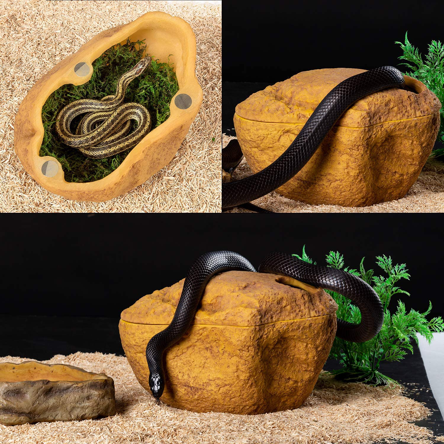 REPTIZOO Reptile Hide Cave, Snake Cave and Hides, 3-In-1 Magnetic Attraction Cave for Snake, Ball Python, Geckos Reptiles Animals & Pet Supplies > Pet Supplies > Reptile & Amphibian Supplies > Reptile & Amphibian Habitat Accessories REPTIZOO   