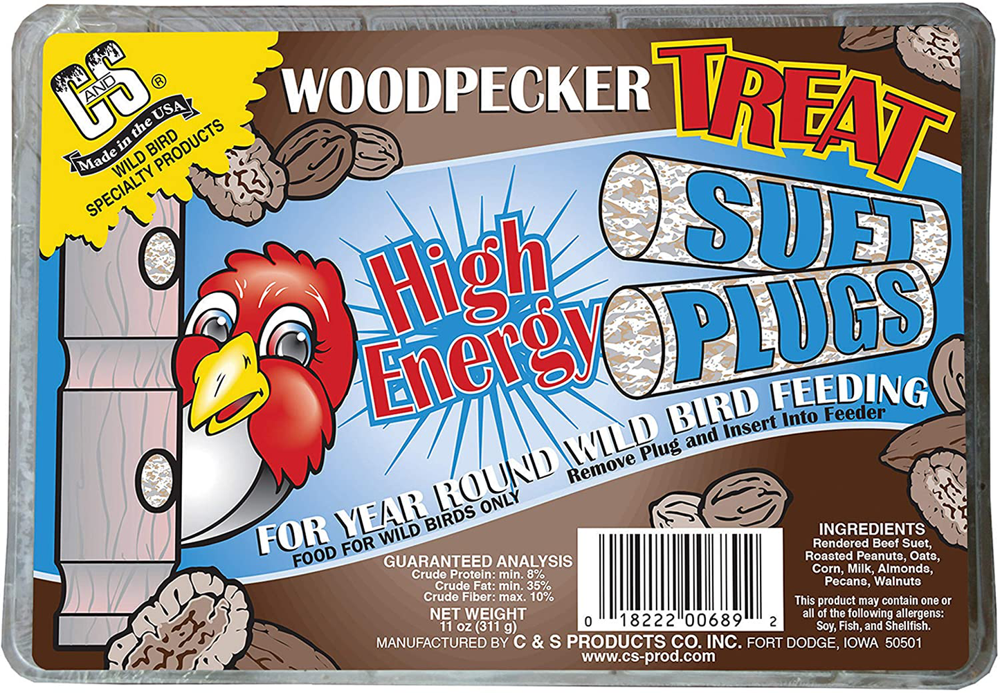 C&S No Melt Suet Plugs for Wild Birds 12 Pack Animals & Pet Supplies > Pet Supplies > Bird Supplies > Bird Food C&S Woodpecker Plugs  