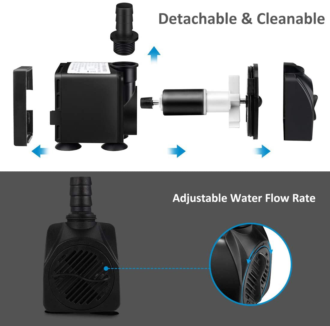 GROWNEER 550GPH Submersible Pump 30W Ultra Quiet Fountain Water Pump, 2000L/H, with 7.2Ft High Lift, 3 Nozzles for Aquarium, Fish Tank, Pond, Hydroponics, Statuary