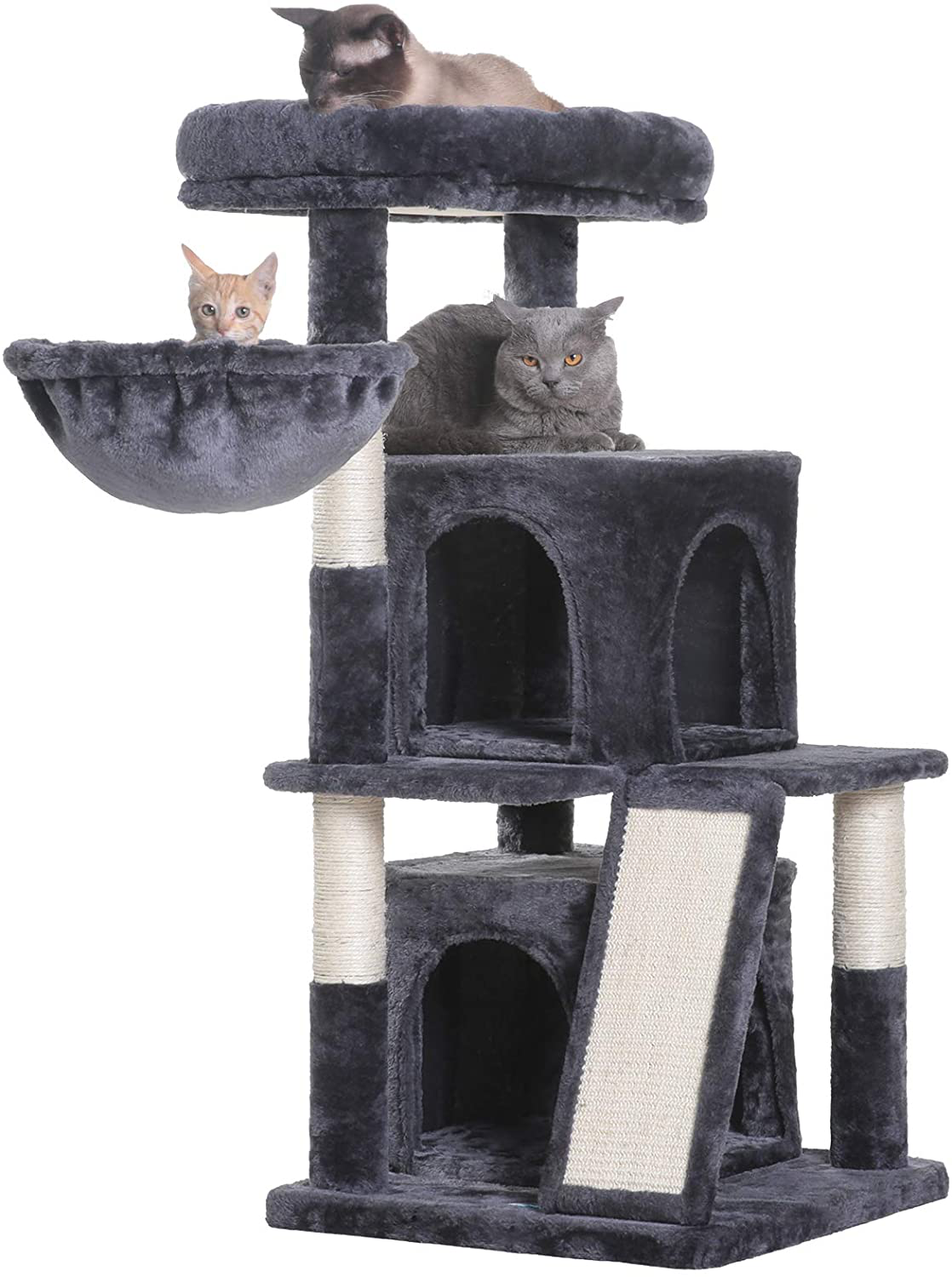 Hey-Brother 41.34 Inches Cat Tree with Scratching Board, 2 Luxury Condos, Cat Tower with Padded Plush Perch and Cozy Basket