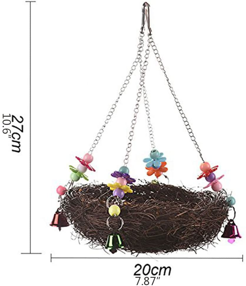 Natural Rattan Nest Bird Swing Toy with Bells for Parrot Cockatoo Macaw Amazon African Grey Budgie Parakeet Cockatiel Conure Lovebird Finch Cage Perch Animals & Pet Supplies > Pet Supplies > Bird Supplies > Bird Gyms & Playstands Keersi   