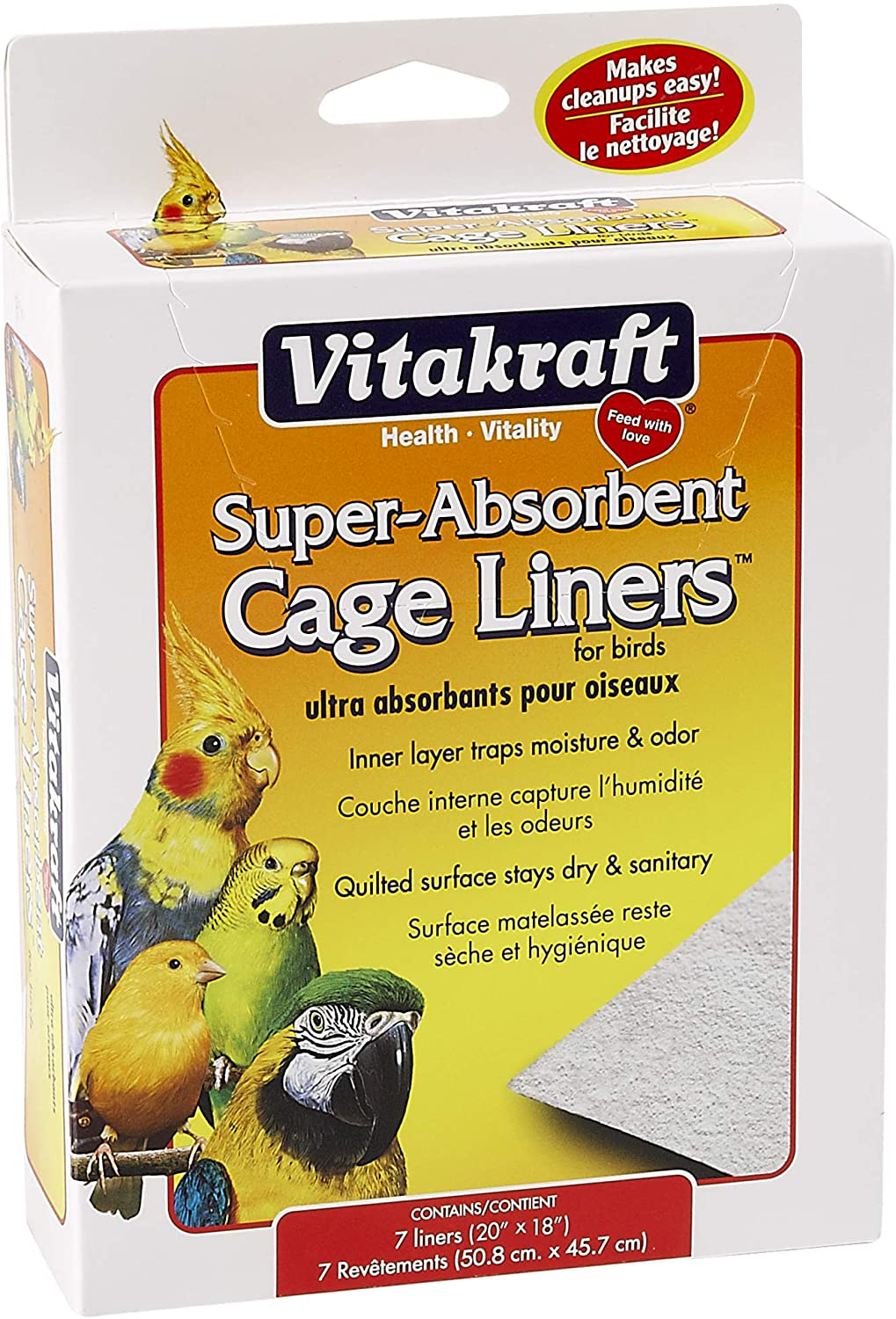 Vitakraft 512071 7-Pack Super Absorbent Cage Liners for Birds, 20" X 18" Animals & Pet Supplies > Pet Supplies > Bird Supplies > Bird Cage Accessories Vitakraft 1  