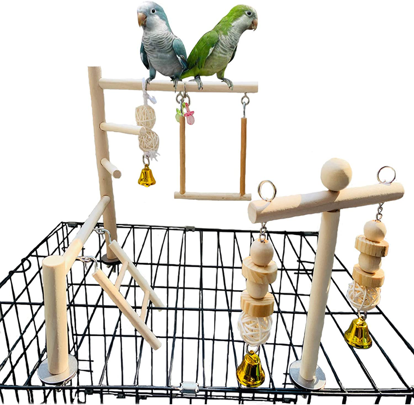 Hamiledyi Parrot Playground Parakeet Perches outside Cage Bird Climbing Ladder Swing Toy Natural Wood Cockatiel Play Gyms Stand for Small Conure Love Birds Finch African Grey Macaw Amazon Budgies Animals & Pet Supplies > Pet Supplies > Bird Supplies > Bird Gyms & Playstands Hamiledyi   