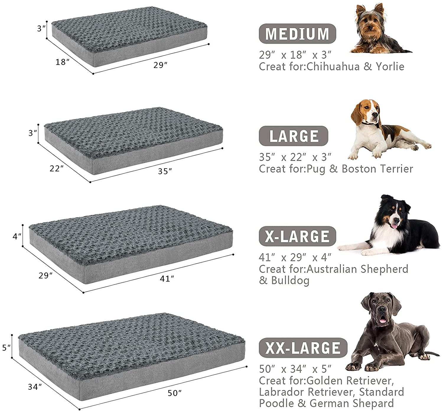 Petorrey Plush Memory Foam Orthopedic Dog Bed for Medium, Large Dogs with Cooling Gel, Washable Dog Crate Mat, Removable Cover & Waterproof Lining