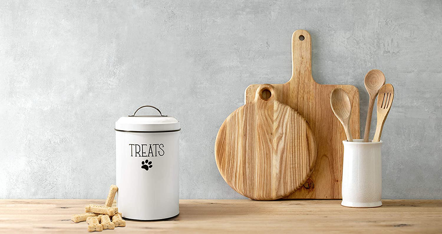 JRW DESIGN White Dog and Cat Treat Container plus 2 Bone-Shaped Cookie Cutters - Farmhouse Dog Treat Holder Jar - Durable Dog Biscuit Tin Canister, Great Gift for Pet Owners - Stylish Dog Treat Jar Animals & Pet Supplies > Pet Supplies > Small Animal Supplies > Small Animal Treats JRW Design   