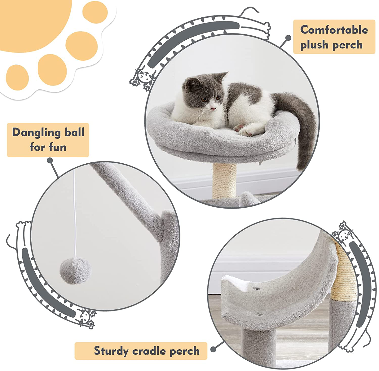 SUPERJARE Cat Tree with Plush Perchs, Indoor Cat Play Tower with 2 Dangling Balls, Kitten Activity Center with Scratching Board & Posts Animals & Pet Supplies > Pet Supplies > Cat Supplies > Cat Furniture SUPERJARE   