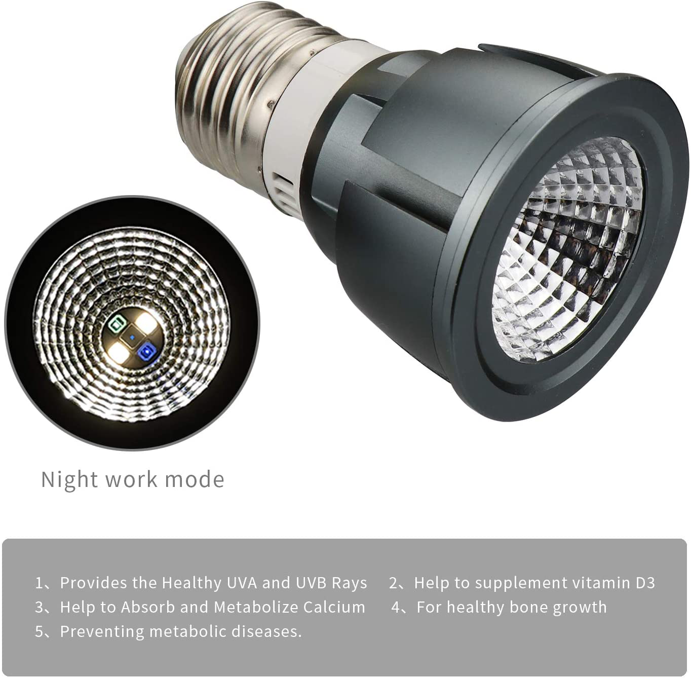 Honpal Led Reptile Light LED UVA UVB Sun Lamp for Amphibian