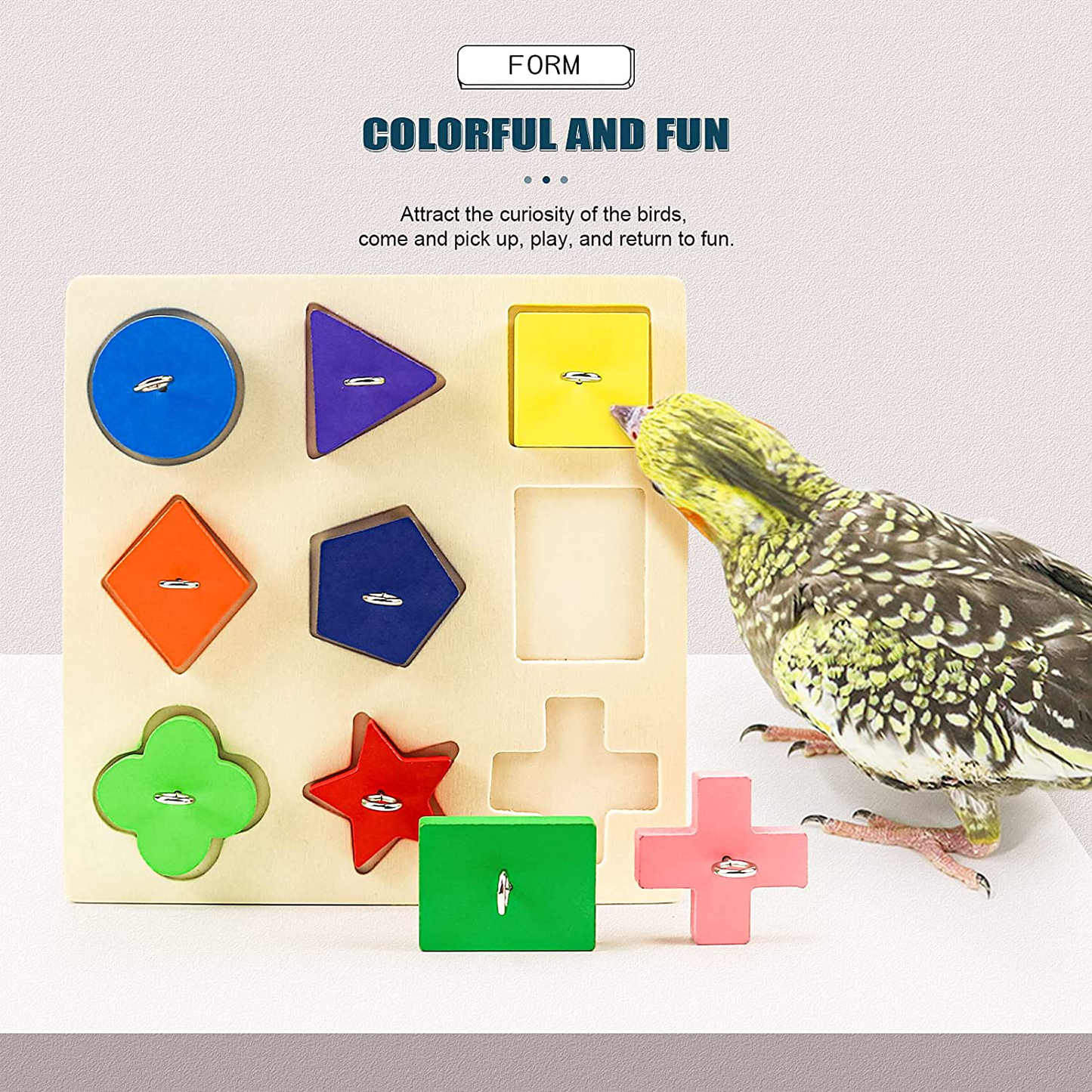 Suruikei 5 Pcs Bird Training Toys, Colorful Wooden Bird Block Puzzle Toy Parrot Swing Perch Wooden Activity Play Gym Exercise Bird Intelligence Toy for Parrots Conure Cockatile Lovebird Budgie Animals & Pet Supplies > Pet Supplies > Bird Supplies > Bird Gyms & Playstands suruikei   