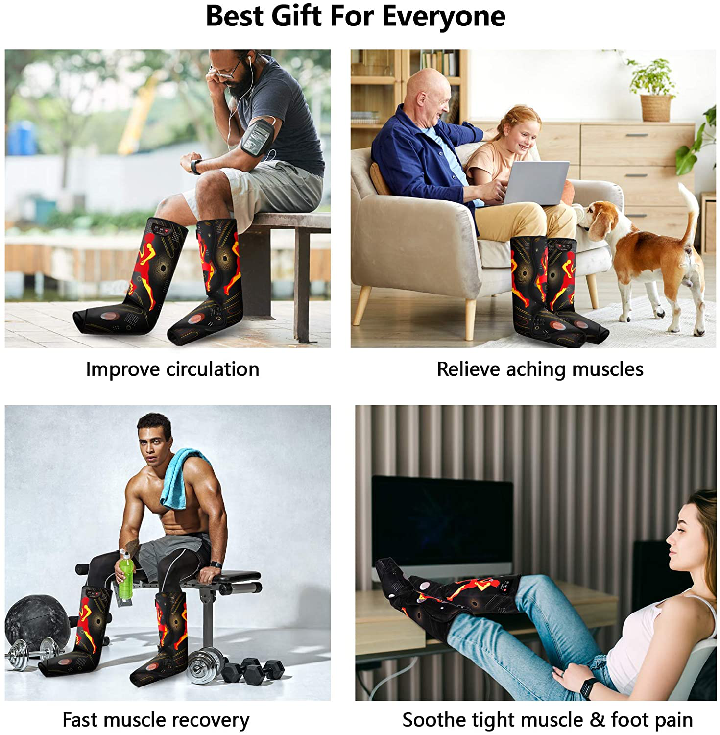 QUINEAR Rechargeable Air Compression Leg Massager, Cordless Foot and Calf Massager for Leg Circulation and Muscles Relaxation, Sport Recovery Animals & Pet Supplies > Pet Supplies > Dog Supplies > Dog Treadmills QUINEAR   