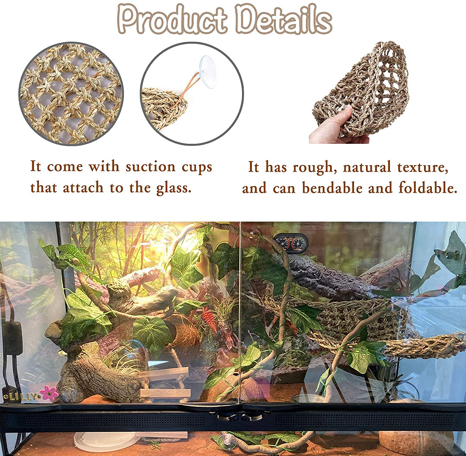 Tfwadmx Bearded Dragon Hammock Lizard Natural Seagrass Habitat Reptile Tank Accessories Jungle Climber Vines Flexible Leaves Decor for Climbing,Chameleon,Hermit Crabs,Gecko,Snakes Animals & Pet Supplies > Pet Supplies > Reptile & Amphibian Supplies > Reptile & Amphibian Habitat Accessories Tfwadmx   