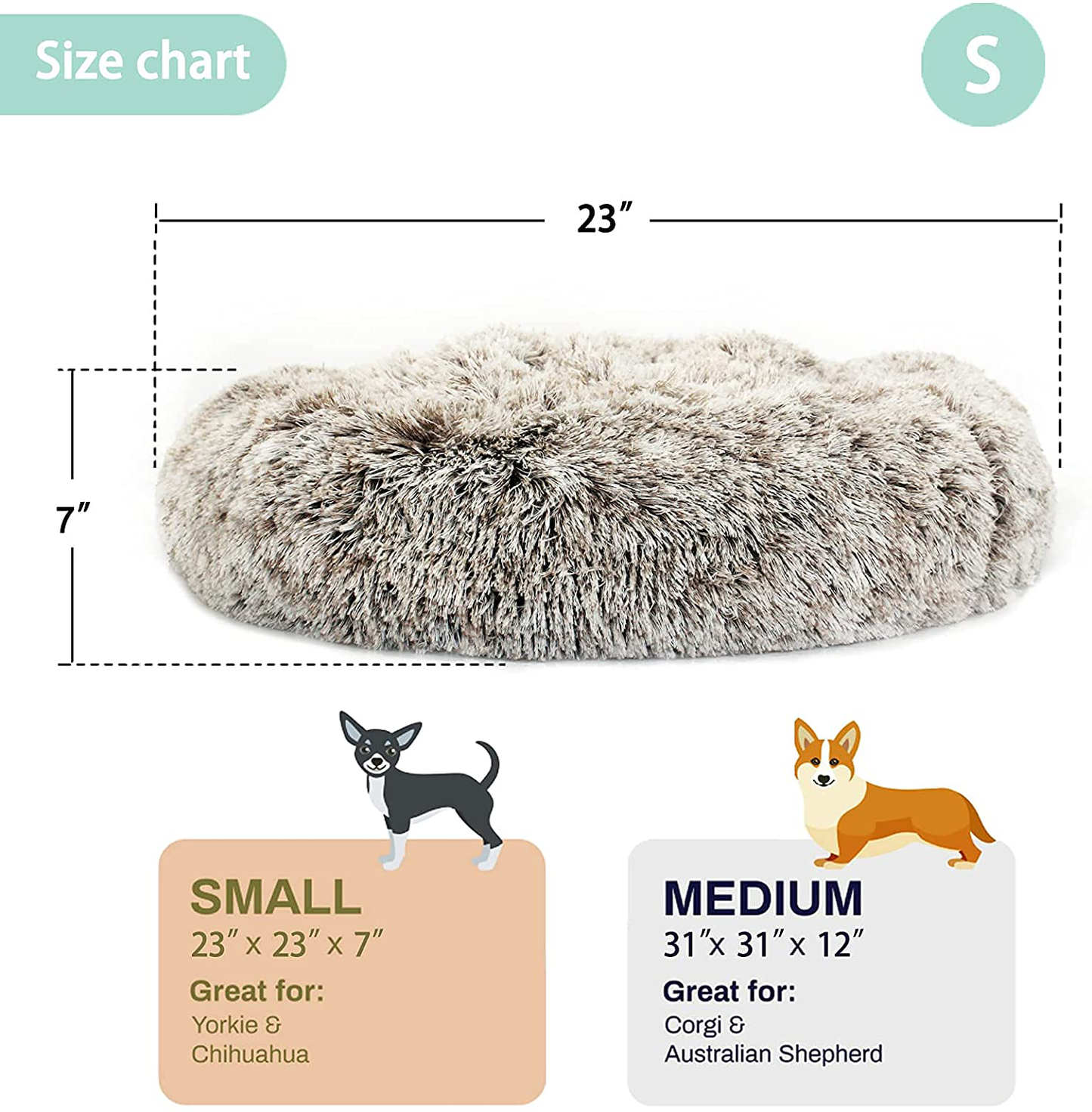 SOHONRY Calming Donut Dog Cuddler Bed for Small Medium Dogs & Cats, Plush Cozy round Pet Bed Fluffy Self Warming Indoor Sleeping Dog Bed Cushion Mat, Machine Washable (23”/31”) Animals & Pet Supplies > Pet Supplies > Dog Supplies > Dog Beds SOHONRY   
