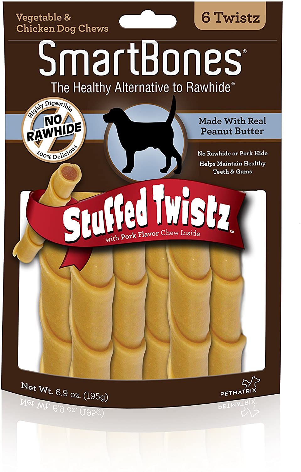 Smartbones Stuffed Twistz with Peanut Butter 35 Twistz Total, Rawhide-Free Chews for Dogs Stuffed with Pork Flavor