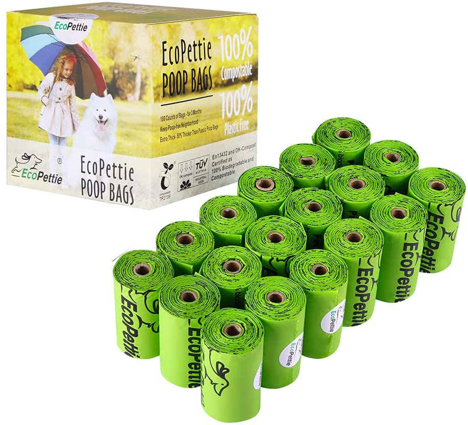 Ecopettie Dog Poop Bag Compostable | Poop Bags for Dogs 100% Biodegradable 18 Rolls 180 Counts | Doggie Bags for Poop | Cat Litter Bags for Cleaning (3 Months Volume,Xl ) Green Animals & Pet Supplies > Pet Supplies > Cat Supplies > Cat Litter Box Liners EcoPettie 180 Bags, 18 Rolls  