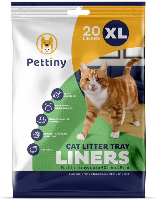 Pettiny 20 Cat Litter Box Liners with Drawstrings Scratch Resistant Cat Litter Bags for Litter Trays
