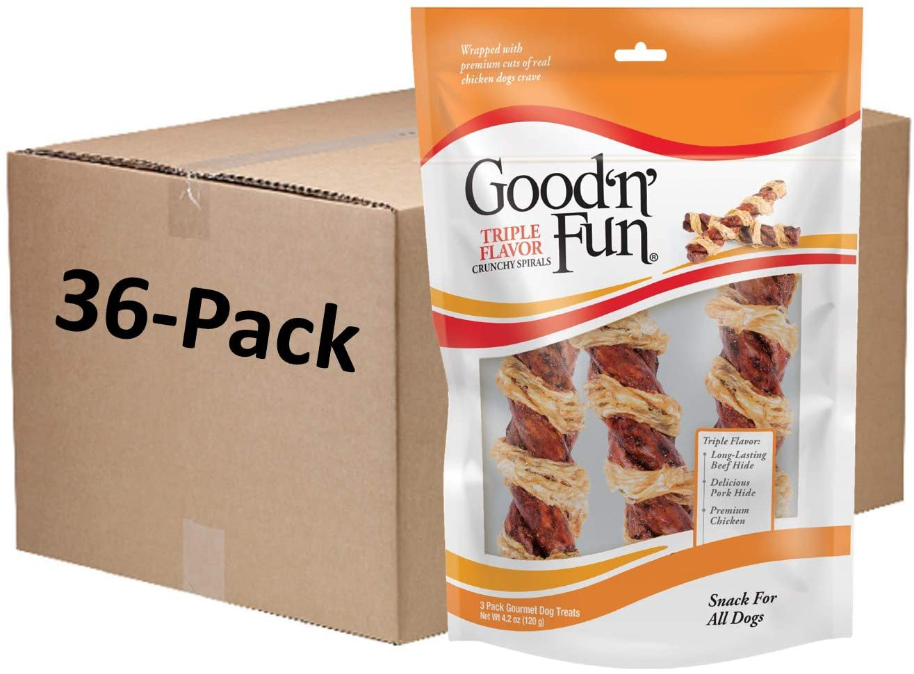 Good'N'Fun Crunchy Spirals Beef/Chicken 5 Inch - 3Ct Animals & Pet Supplies > Pet Supplies > Dog Supplies > Dog Treats Good'n'Fun Multi 108- Count 