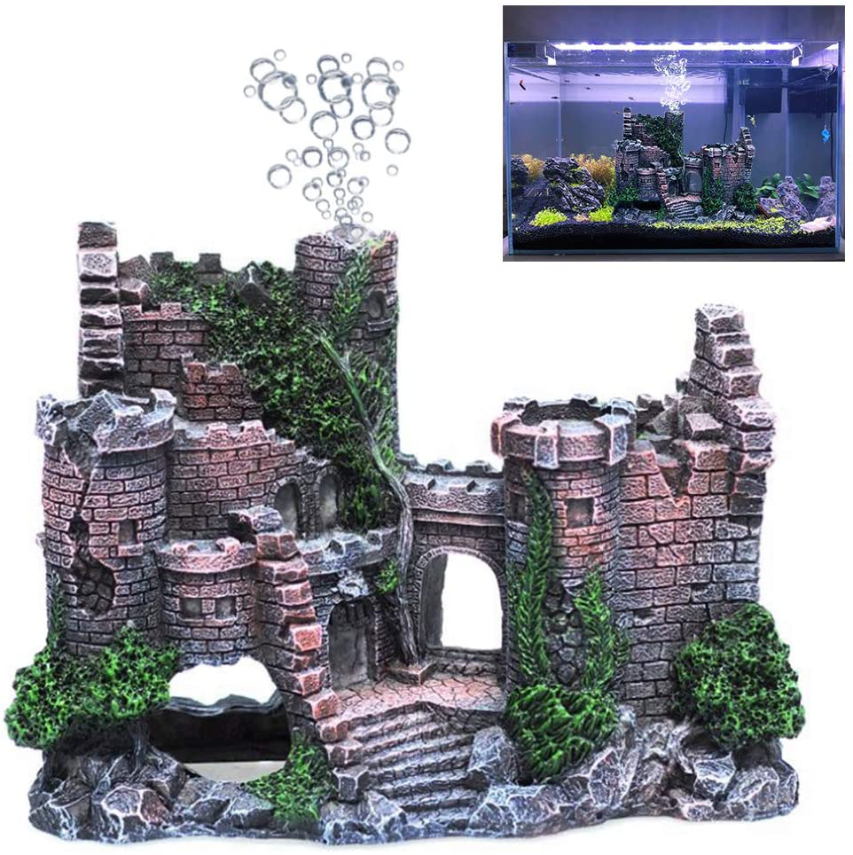 Fazhongfa Aquarium Decorations Castle and Robot Dog Fish Tank Decor for Betta Toys Small and Medium Resin Fish Accessories Hideouts Cave Hide House Ornament Backgrounds Decoration Animals & Pet Supplies > Pet Supplies > Fish Supplies > Aquarium Decor fazhongfa style 2 - Small  