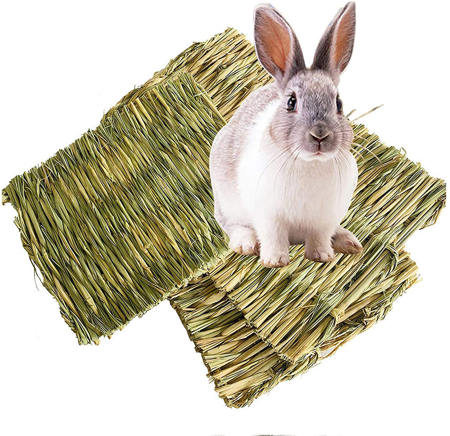 Hamiledyi Rabbit Bunny Grass Mat,3 Pack Hamster Mat Natural Straw Woven Bed Mat Bunny Bedding Nest Chew Toy for Small Animal Guinea Pig Parrot Rat