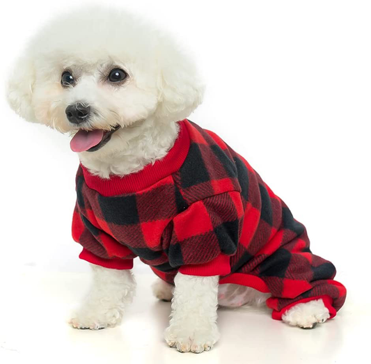 MUDAN 100% Cotton Buffalo Plaid Sweaters Pajamas Dogs Jumpsuits Pet Apparel Cat Onesies Jammies for Dog Pet Clothes Animals & Pet Supplies > Pet Supplies > Cat Supplies > Cat Apparel MUDAN RED XL 