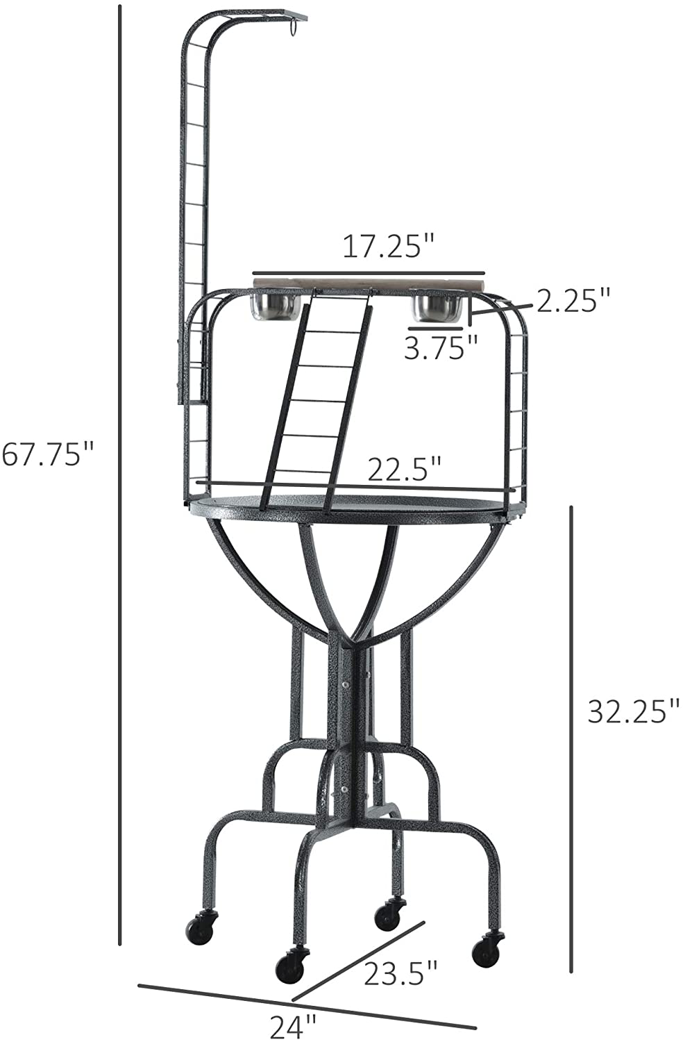 Pawhut Rolling Bird Perch Play Stand with Universal Wheels, Wooden Perch Ladders, & Stainless Steel Feeding Cups, Grey Animals & Pet Supplies > Pet Supplies > Bird Supplies > Bird Ladders & Perches PawHut   