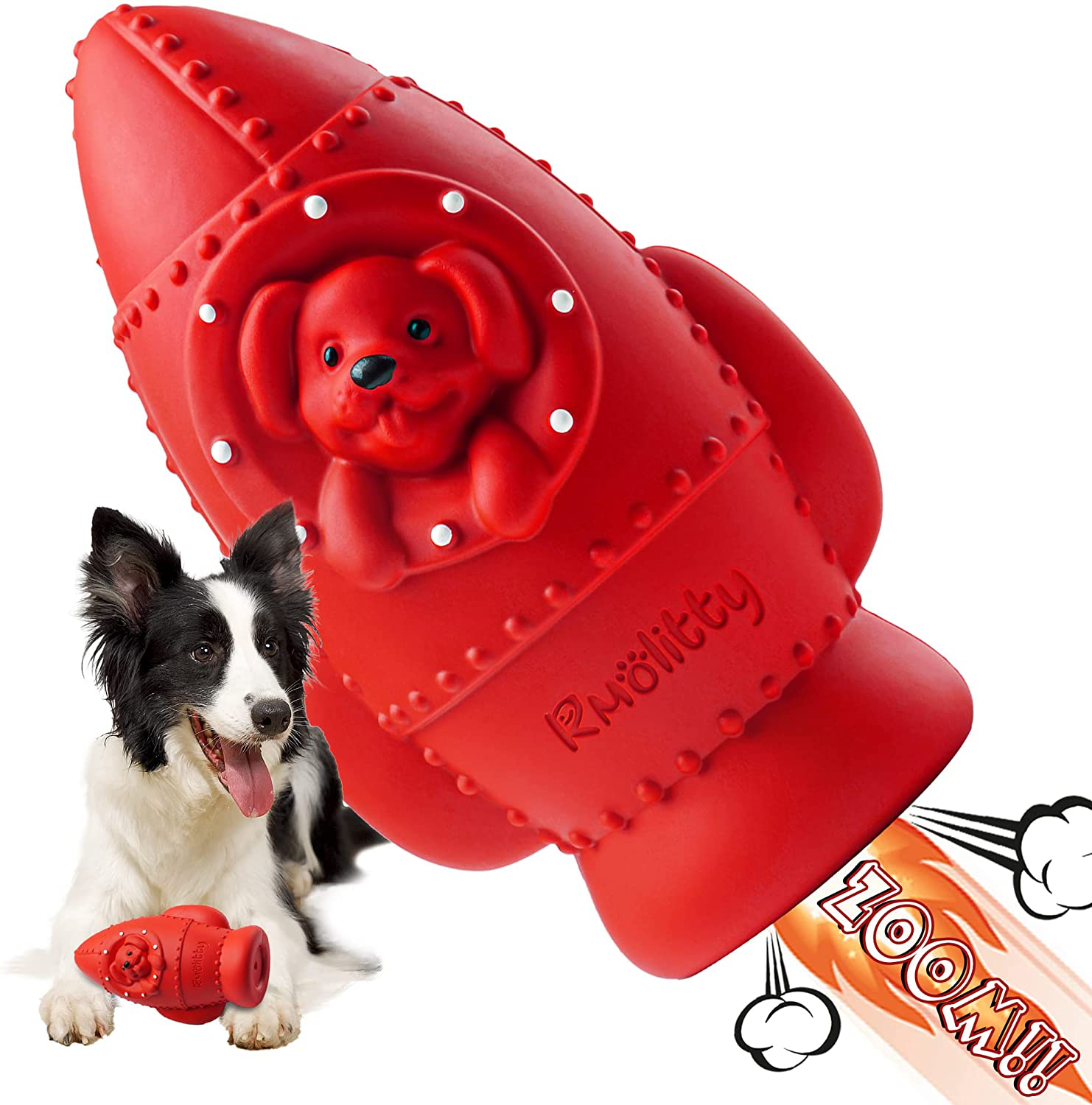 Rmolitty Squeaky Dog Toys for Aggressive Chewers, Tough Dog Chew Toys for Aggressive Chewers Indestructible Durable Dog Chew Toys for Large Medium Breed Dog with Non-Toxic Natural Rubber Animals & Pet Supplies > Pet Supplies > Dog Supplies > Dog Toys Rmolitty Rocket-red  
