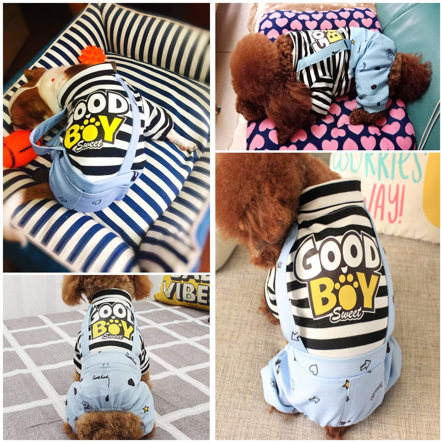 Brocarp Dog Clothes Striped Onesie Puppy Shirt, Cute Dog Pajamas Bodysuit Coat Jumpsuit Overalls Soft Comfort Pjs Apparel Costume, Dog Outfit for Small Medium Large Dogs Cats Kitten Boy Girl