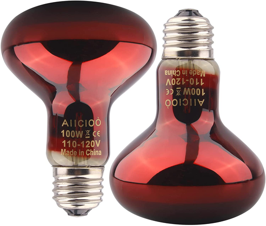 Reptile Red Light Bulbs - 100W Infrared Basking Spot Lamp Reptile Heat Lamp for Bearded Dragon Turtle Hermit Crab Leopard Gecko Tank 2Pack Animals & Pet Supplies > Pet Supplies > Reptile & Amphibian Supplies > Reptile & Amphibian Habitat Heating & Lighting AIICIOO 100.0 Watts  