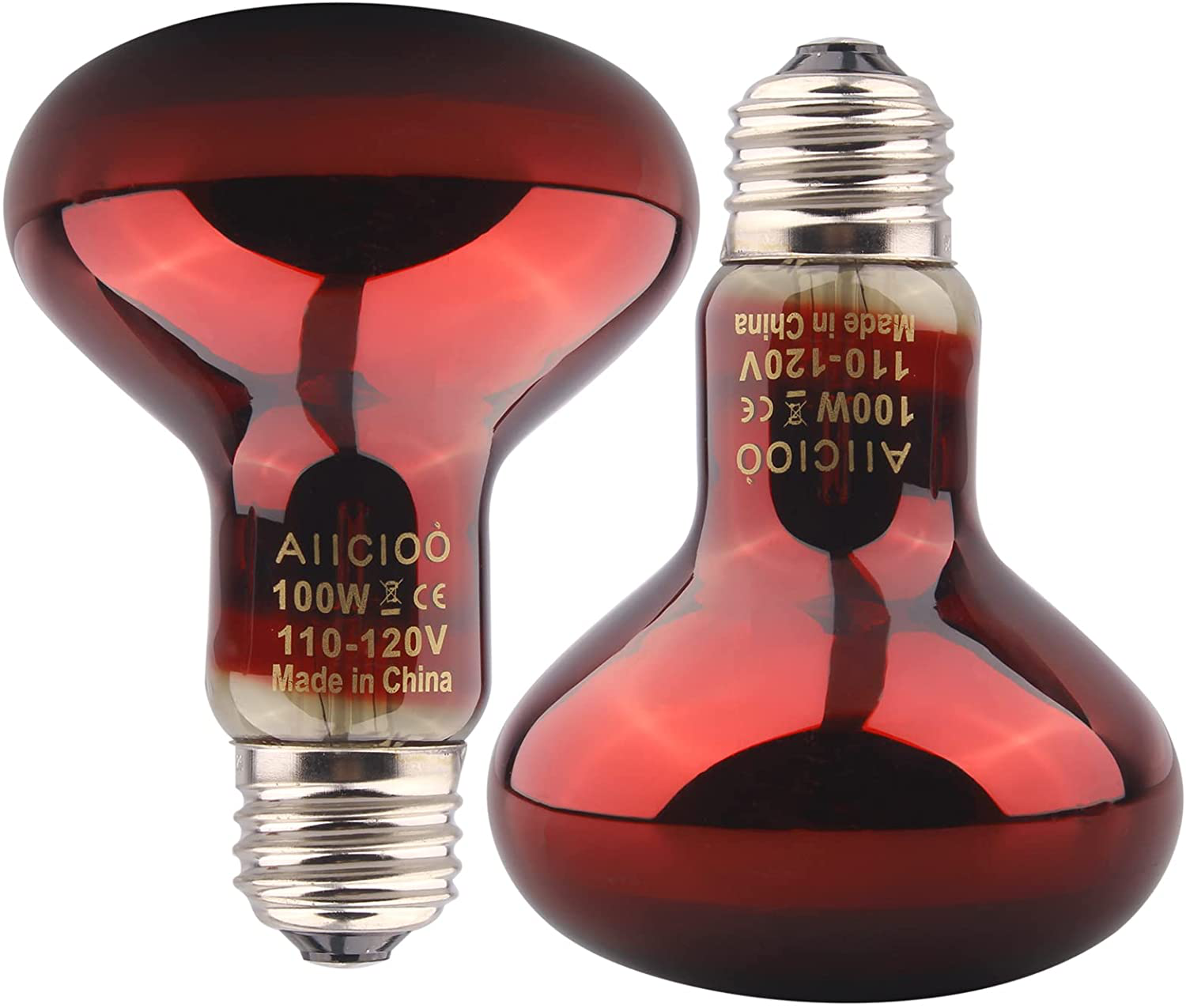 Reptile Red Light Bulbs - 100W Infrared Basking Spot Lamp Reptile Heat Lamp for Bearded Dragon Turtle Hermit Crab Leopard Gecko Tank 2Pack