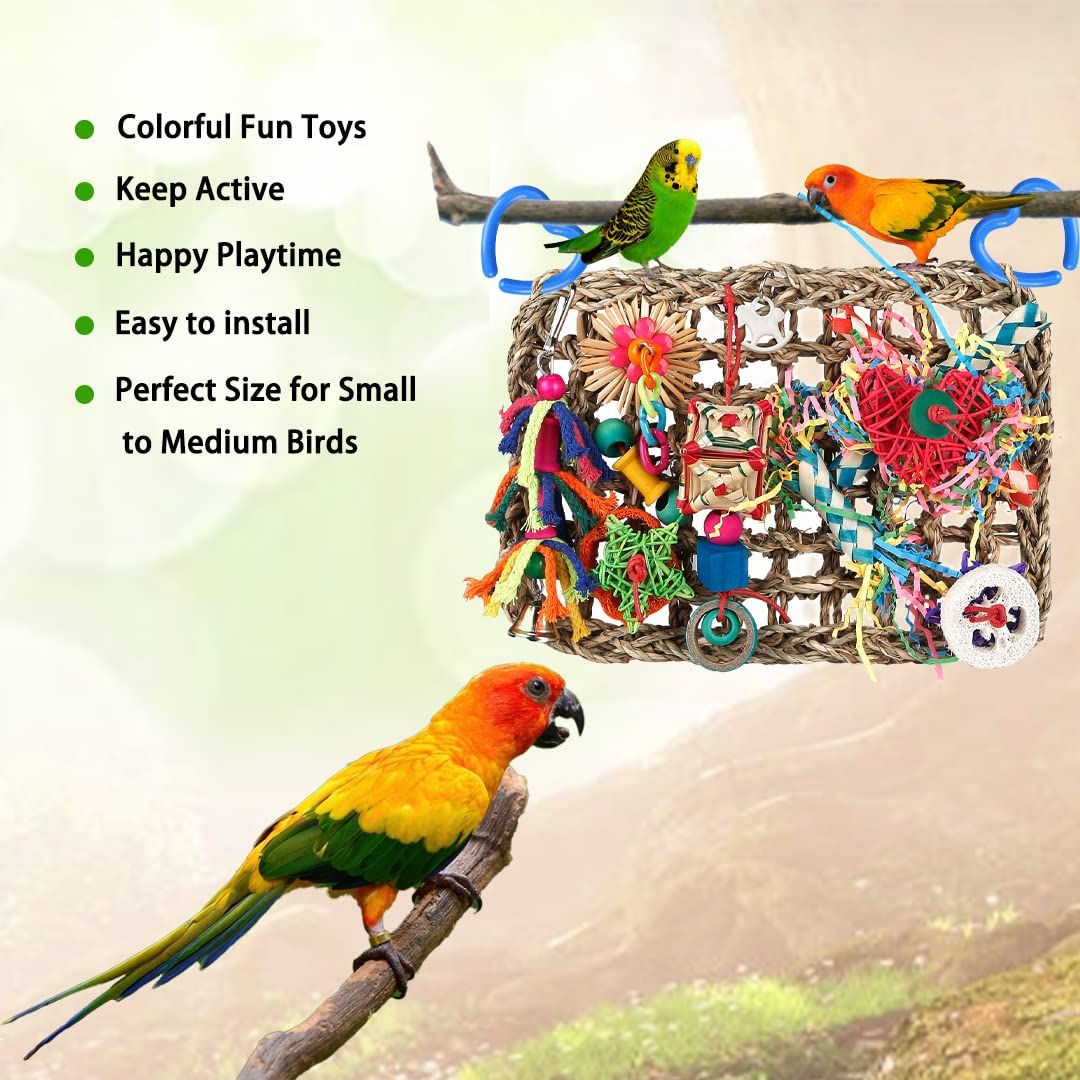 Bbjinronjy Bird Toys for Parakeets Cockatiels Conures Climbing Hammock with Colorful Bird Chew Toys Shredding Toy Seagrass Foraging Activity Wall Animals & Pet Supplies > Pet Supplies > Bird Supplies > Bird Toys BBjinronjy   
