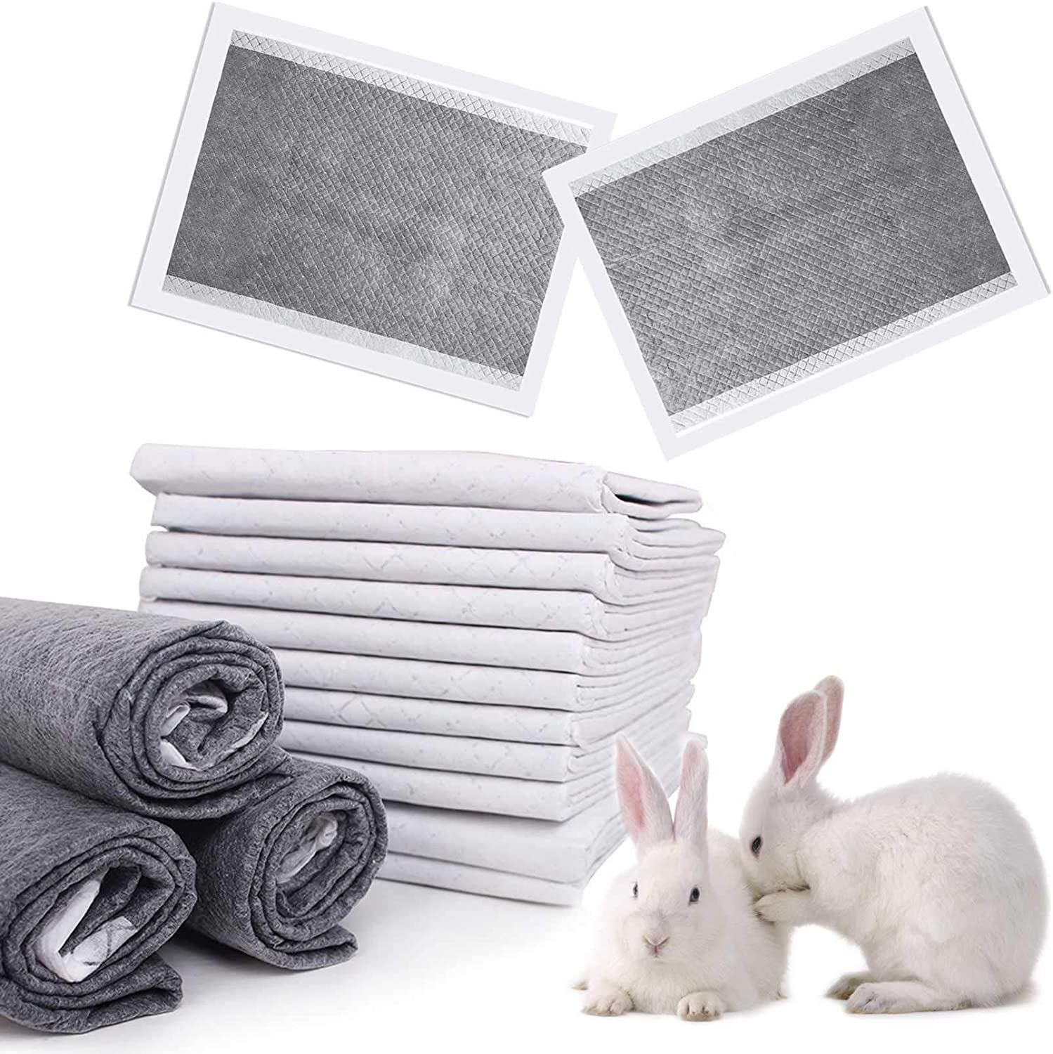 Kathson Rabbit Pee Pads Disposable Cage Liners 50PCS All-Absorb Black Carbon Odor-Control Bunny Training Accessories with Quick-Dry Surface for Puppy Guinea Pig Kitten Hedgehog Small Animals Animals & Pet Supplies > Pet Supplies > Small Animal Supplies > Small Animal Bedding kathson   