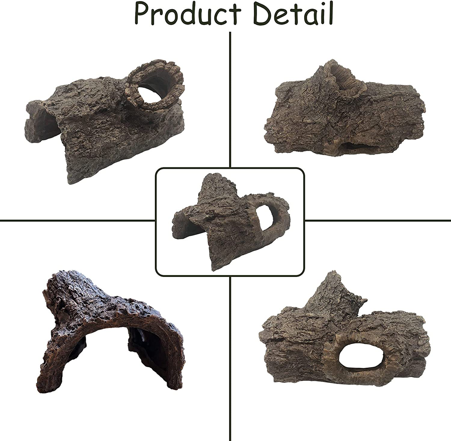 Tfwadmx Large Reptile Hideout Cave Lizard Resin Hollow Tree Trunk Habitat Decoration Decaying Driftwood Hut Ornament Bark Bend Tank Decor Terrarium Accessories for Gecko,Chameleon and Hermit Crabs