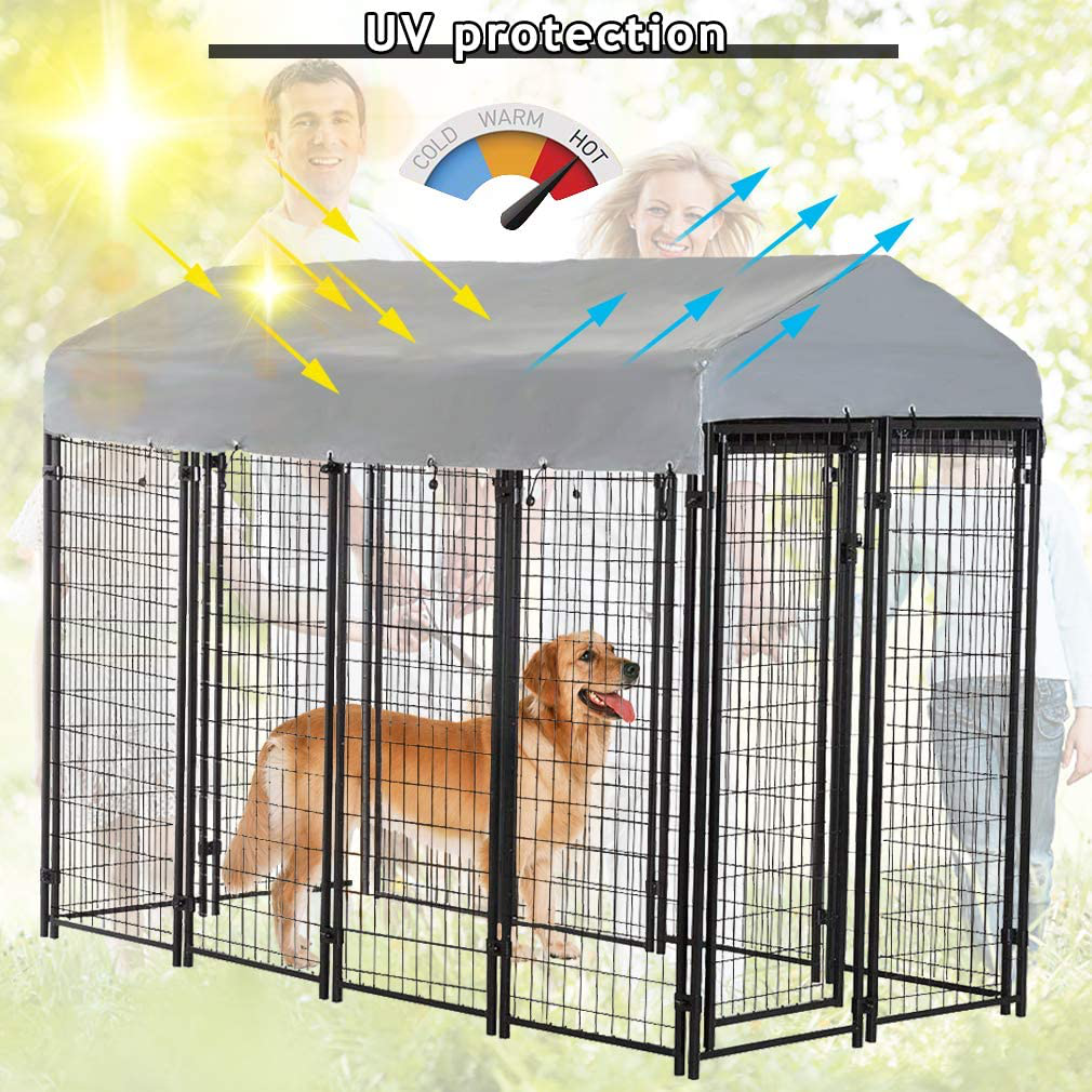 Dkeli Large Dog Kennel Dog Crate Cage, Extra Large Welded Wire Pet Playpen with UV Protection Waterproof Cover and Roof Outdoor Heavy Duty Galvanized Metal Animal Pet Enclosure for Outside Animals & Pet Supplies > Pet Supplies > Dog Supplies > Dog Kennels & Runs Dkeli   