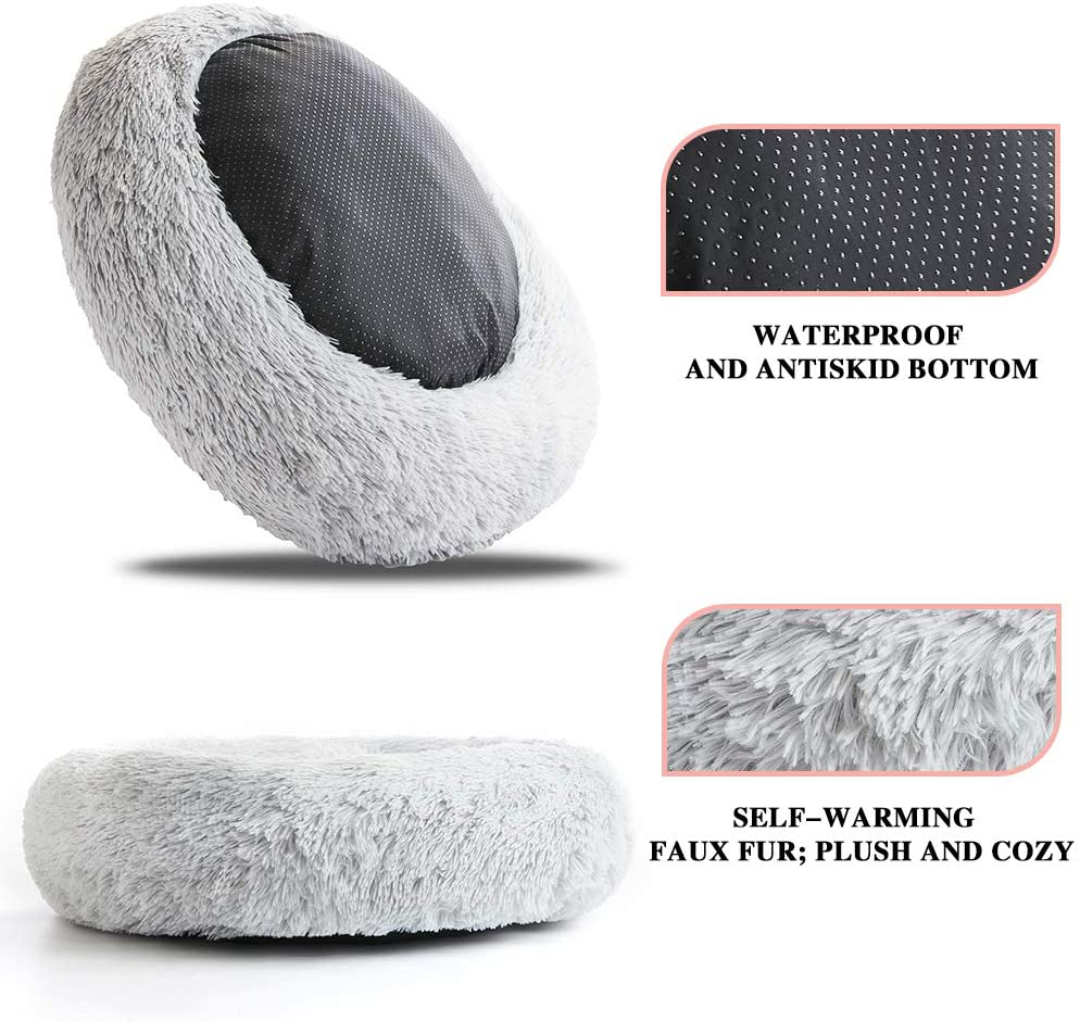 Sunstyle Home Soft Plush round Pet Bed for Cats or Small Dogs Cat Bed Self Warming Autumn Winter Indoor Sleeping Cozy Pet Bed for Small Dogs and Cats Donut anti Slip Bottom