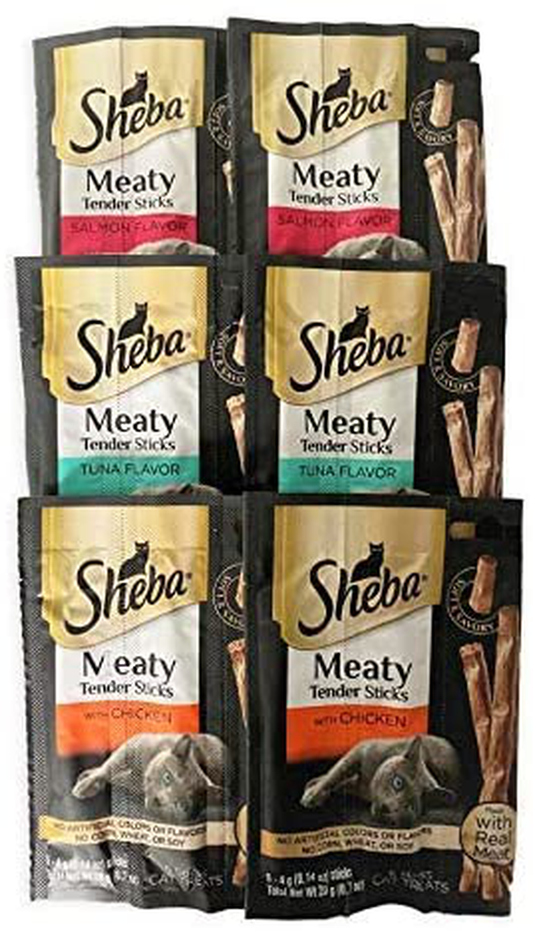 Sheba Meaty Tender Sticks 2 (5 Count) Tuna Sticks, 2 (5 Count) Salmon Sticks, and 2 (5 Count) Chicken Sticks, 30 Sticks