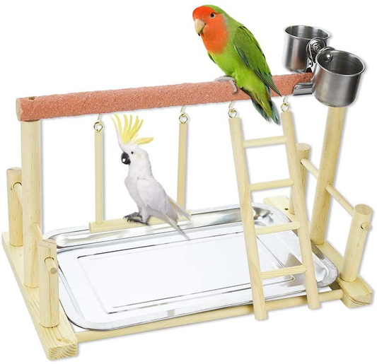 Echaprey Pet Parrot Playstand Bird Play Stand Playground Wood Perch Gym and Feeder Cups Ladder,Swing Toys, Include Tray Animals & Pet Supplies > Pet Supplies > Bird Supplies > Bird Gyms & Playstands Echaprey   